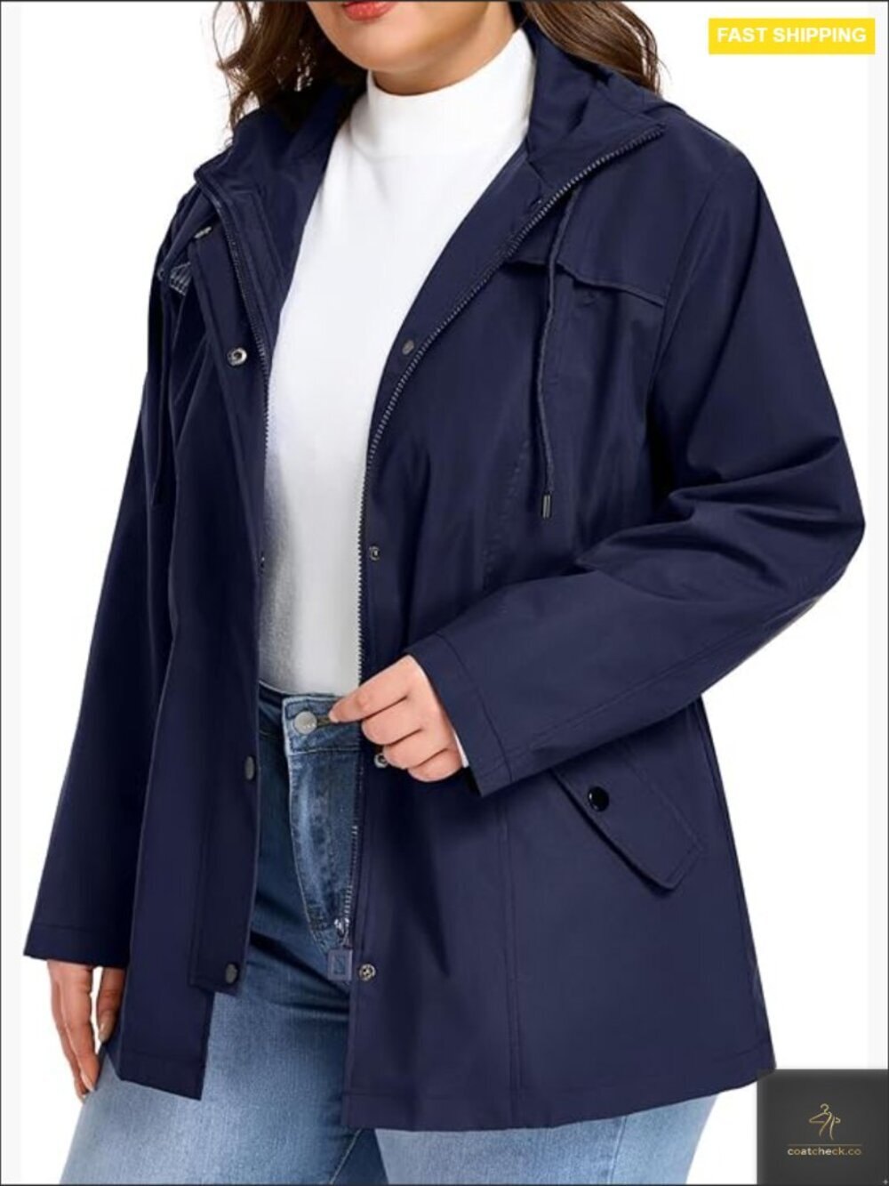 Plus Size Rain Jacket Waterproof Lightweight Windbreaker Hooded Outdoor Coat